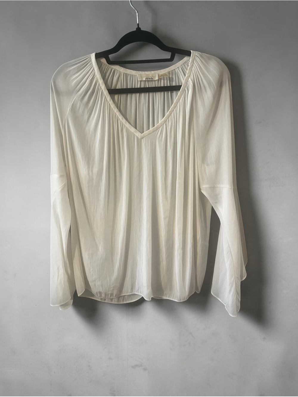 Ramy Brook White V-Neck Bell Sleeve Chiffon Blouse Top Size Small